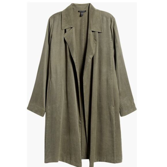 Eileen Fisher Oversized Notched Lapel Longline Grove Green Lightweight Coat XS - Picture 2 of 10